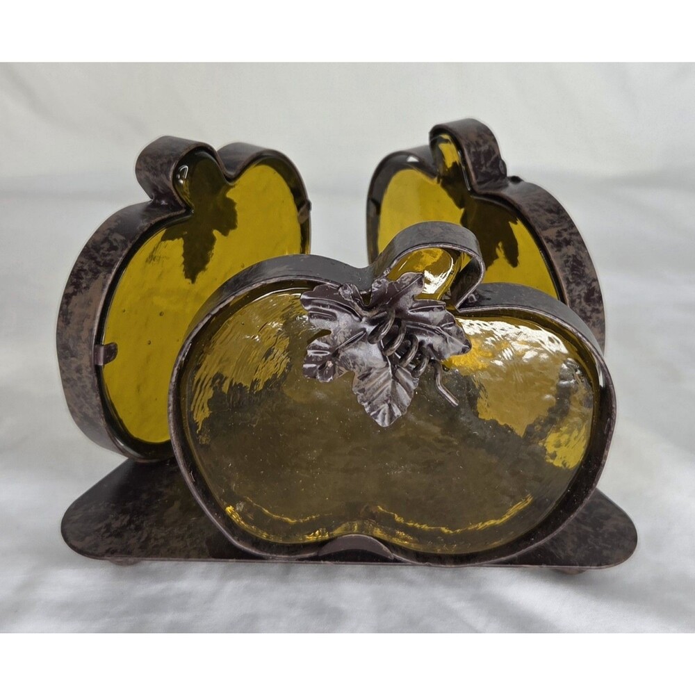 Pumpkin Amber Glass & Metal Triangle Shape Candle Holder Halloween Fall Decor